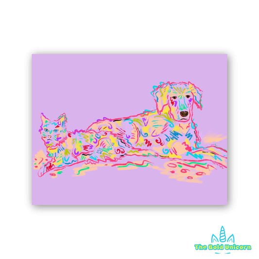 Cat and Dog Colourful Animal Art