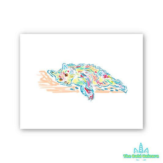 Laying Cat Colourful Animal Art