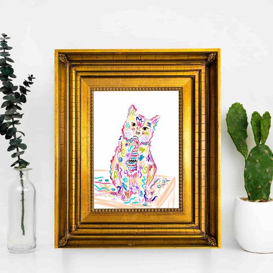 Tie Cat Colourful Animal Art