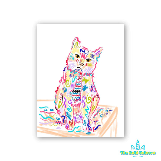 Tie Cat Colourful Animal Art